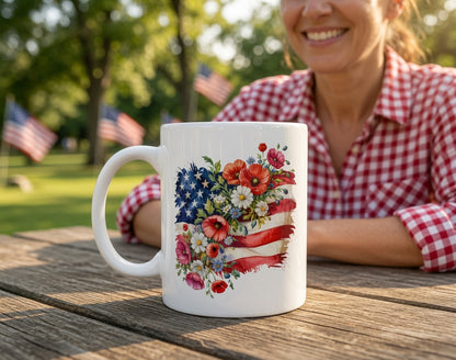 Floral American Flag Mug | Ceramic Mug