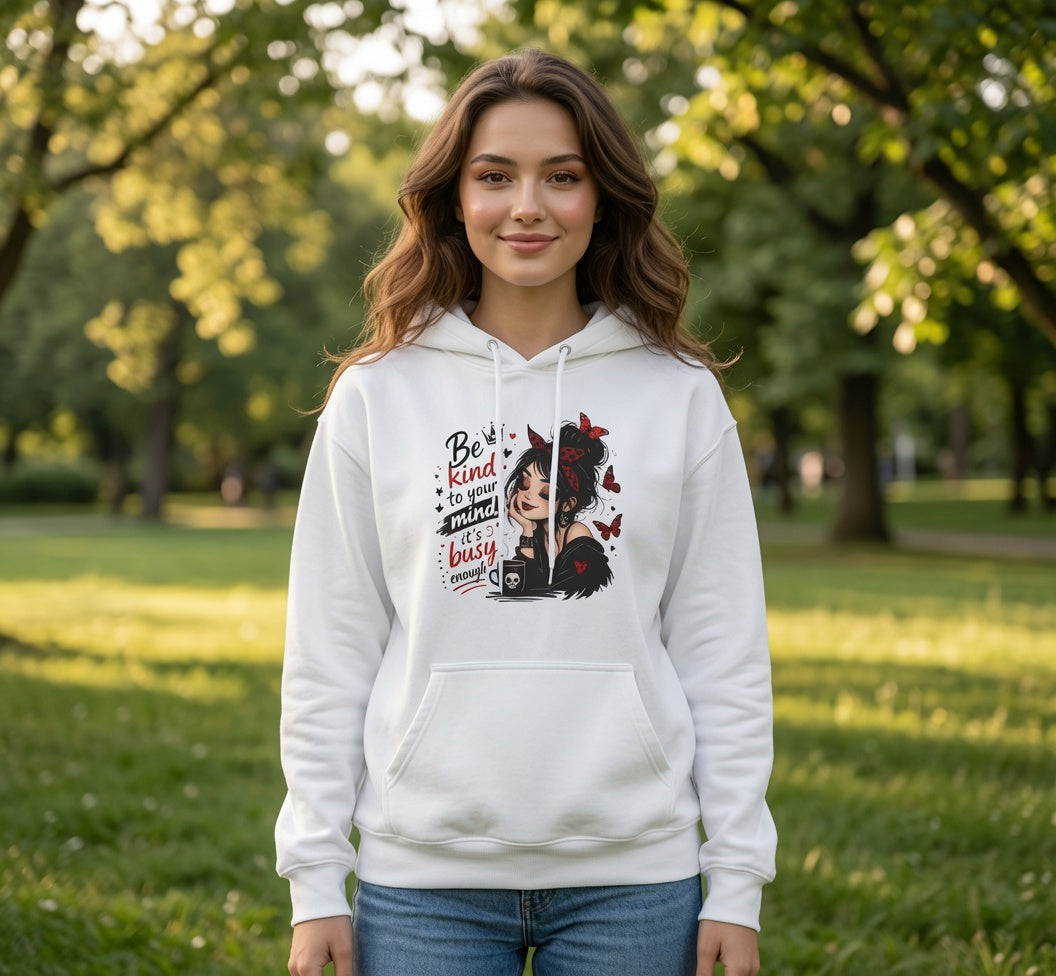 Be Kind to Yourself Girl Illustration Hoodie | Cute Self-Care Graphic