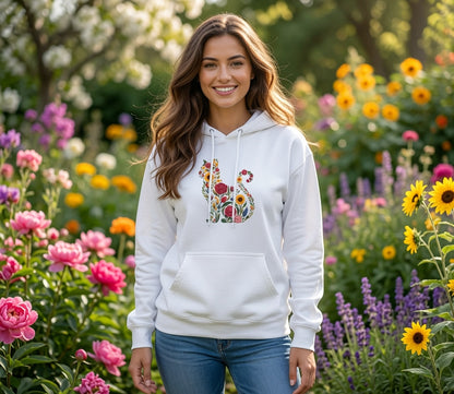 Floral Cat Silhouette Hoodie | Botanical Kitty Sweatshirt