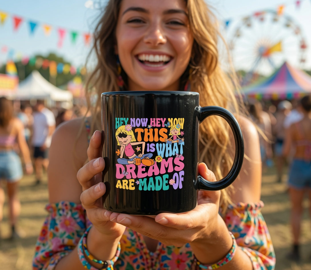 Retro 'This Is What Dreams Are Made Of' Mug | Black Ceramic Coffee Cup