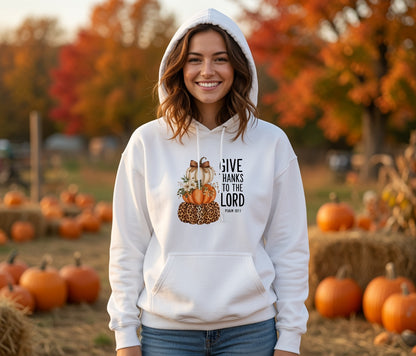Give Thanks to the Lord Pumpkin Stack Hoodie | Faith Thanksgiving Sweatshirt