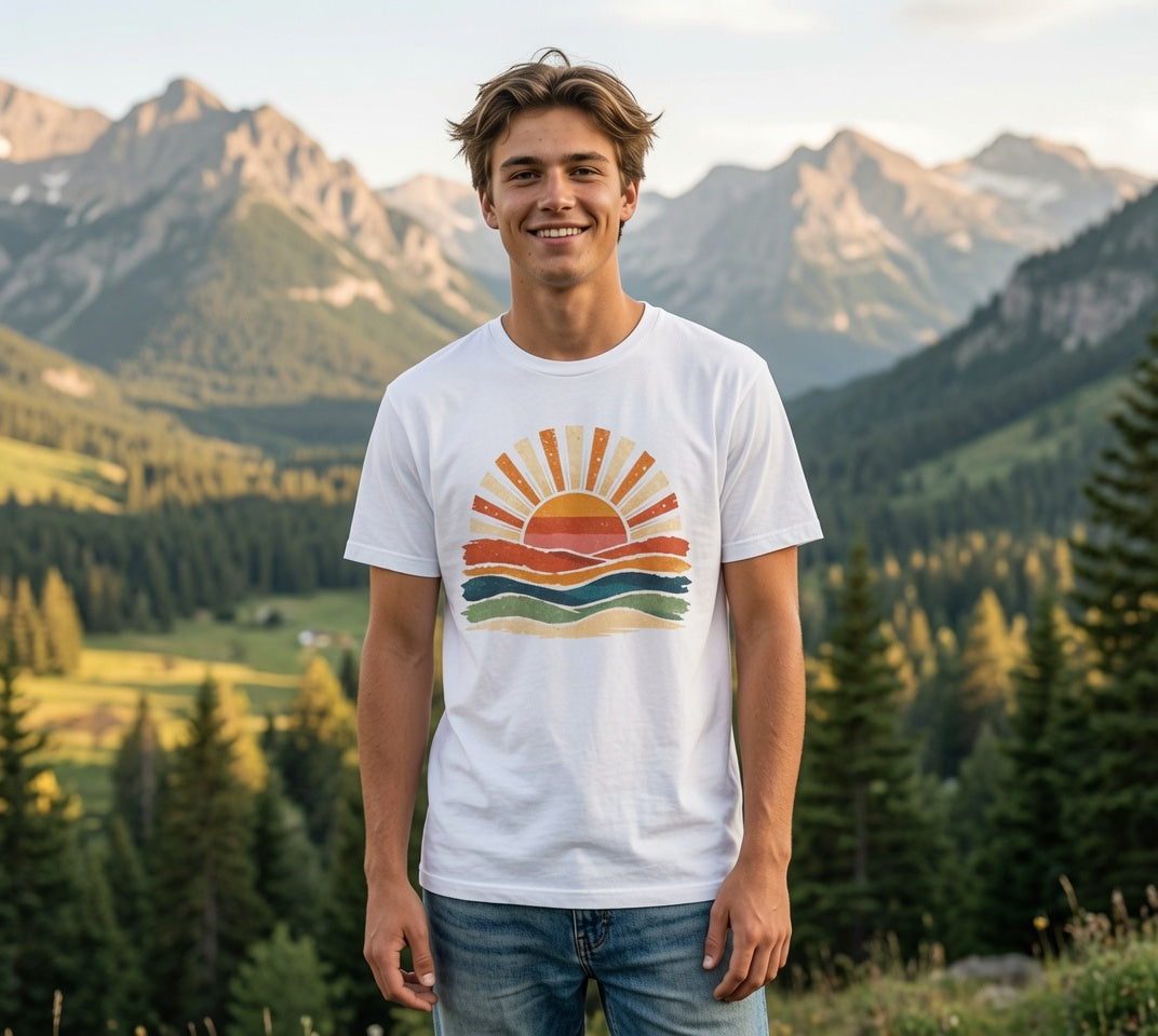 Vintage Sunset Waves T-Shirt | Retro Sunrise Graphic Tee