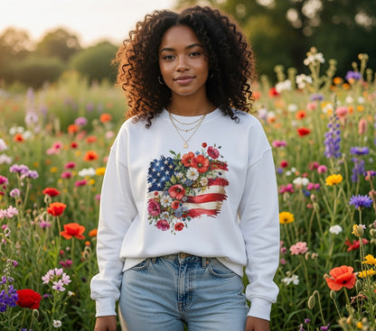 Floral American Flag sweatshirt | Stars and Stripes Flag with Watercolor Flowers sweatshirt