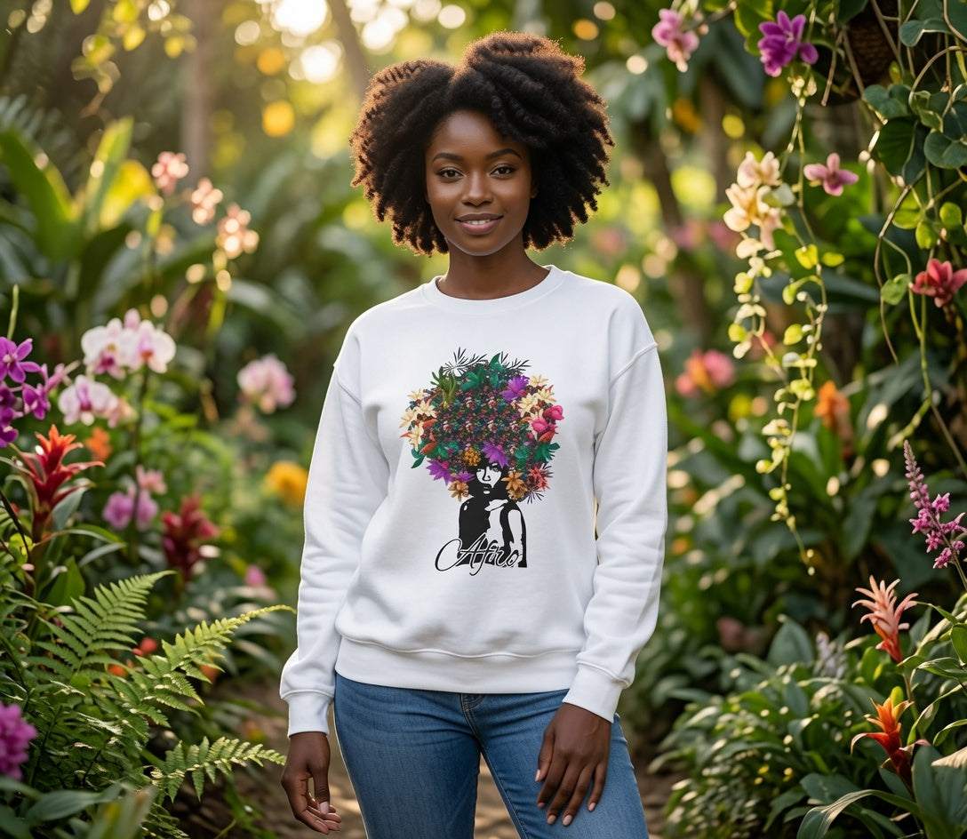 Floral Afro Woman sweatshirt | Botanical Portrait Crewneck