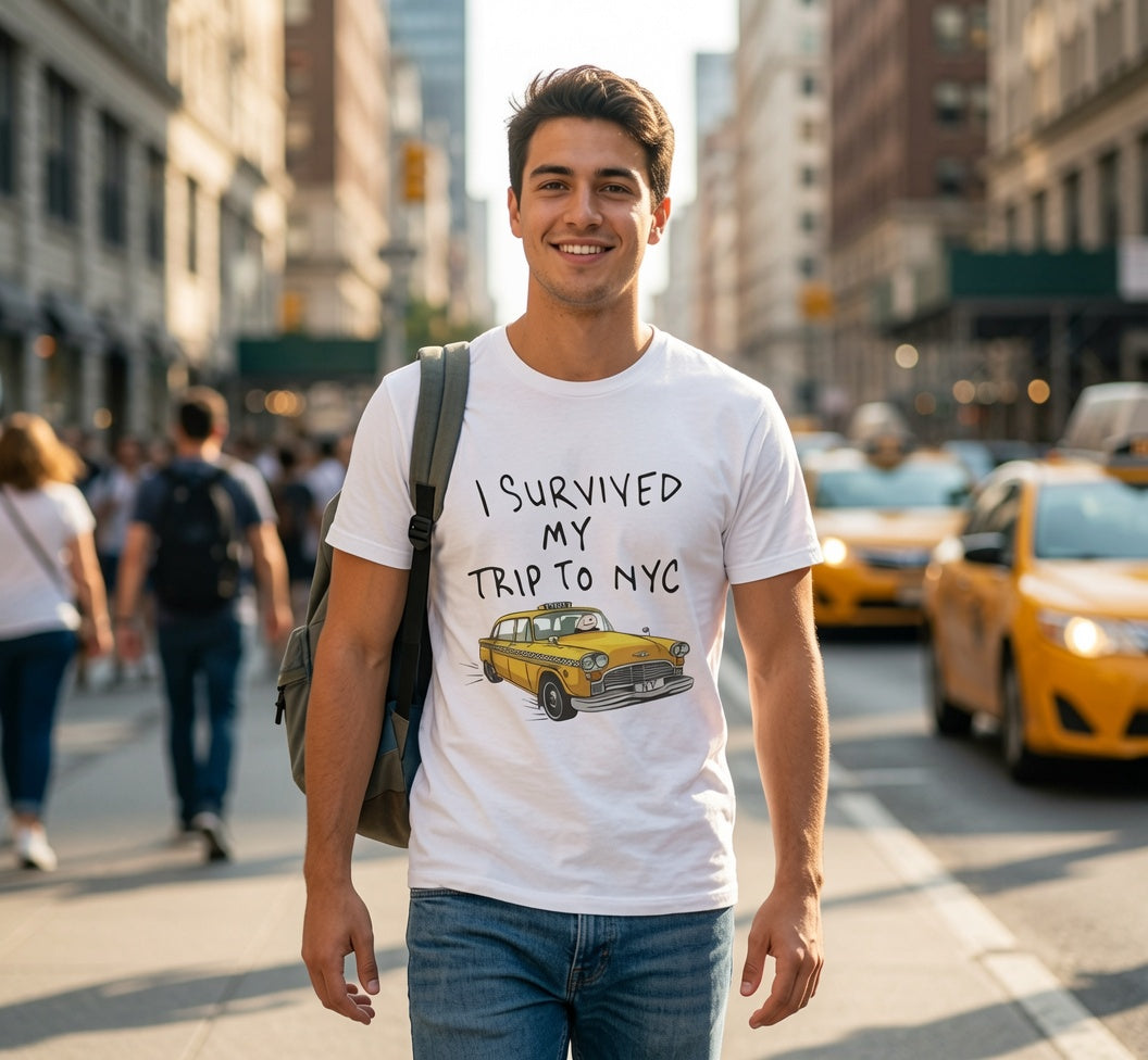 NYC Taxi Souvenir Tee — "I Survived My Trip to NYC" Graphic T-Shirt