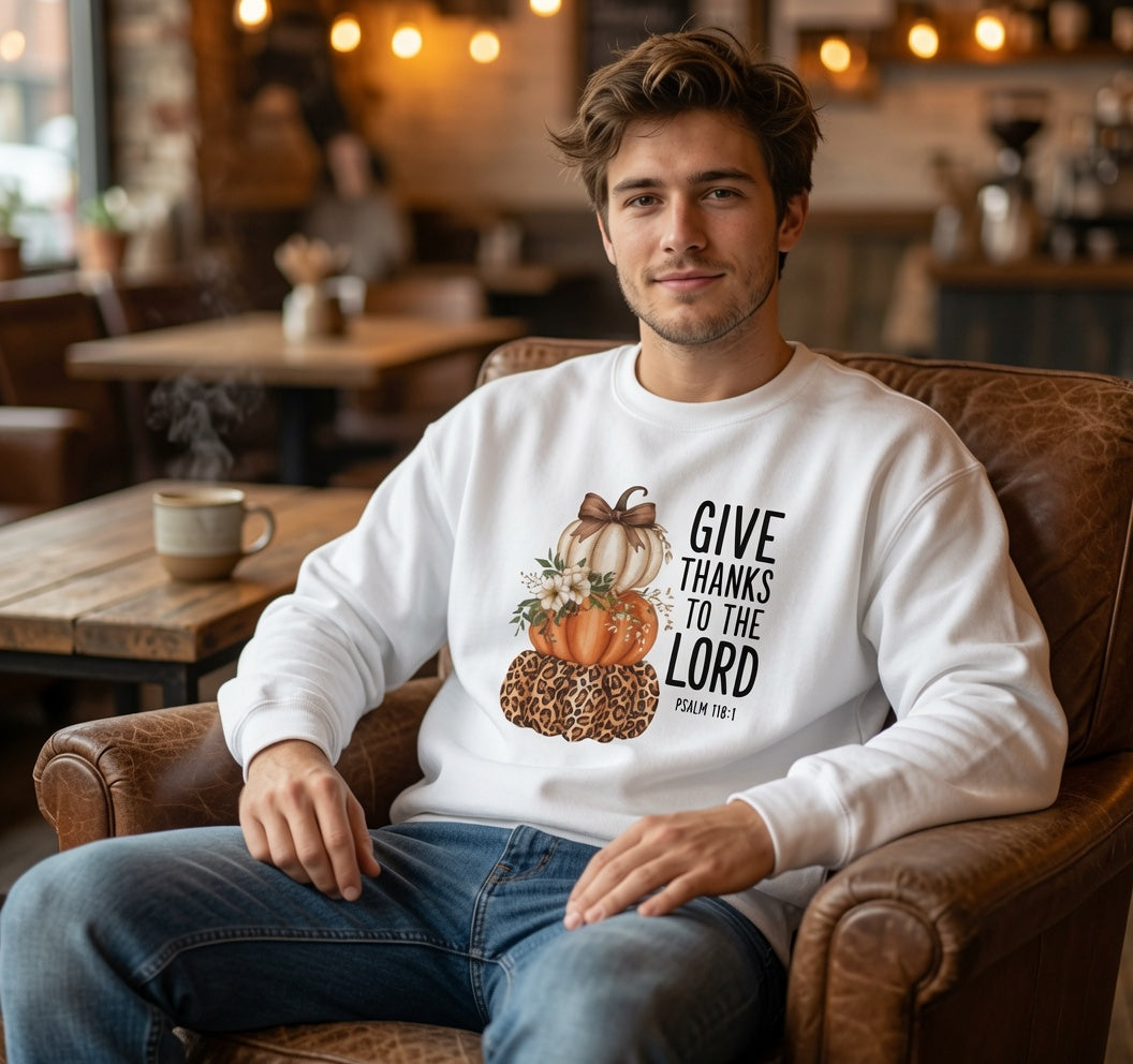 Give Thanks to the Lord Pumpkin Stack Sweatshirt | Fall Christian Thanksgiving