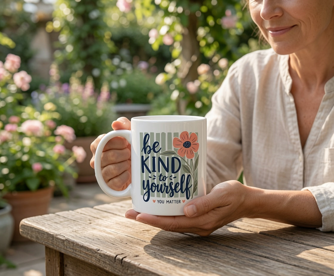Be Kind You Are Enough Mug | Floral Script Ceramic Coffee Cup