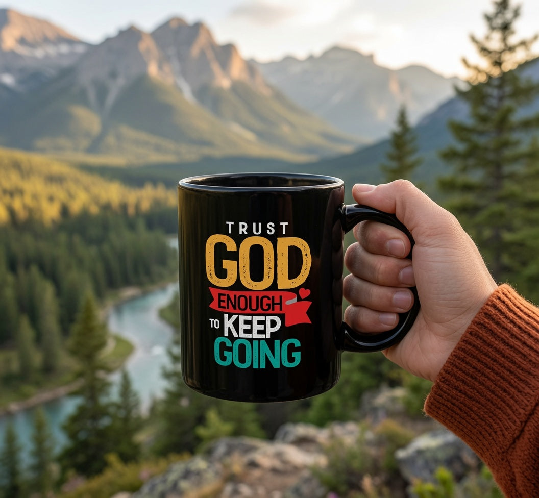 Trust God Enough to Keep Going Mug | Inspirational Christian Scripture Coffee Mug