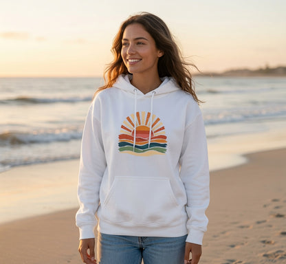 Retro Sunrise Waves Hoodie | Vintage Sunset Graphic
