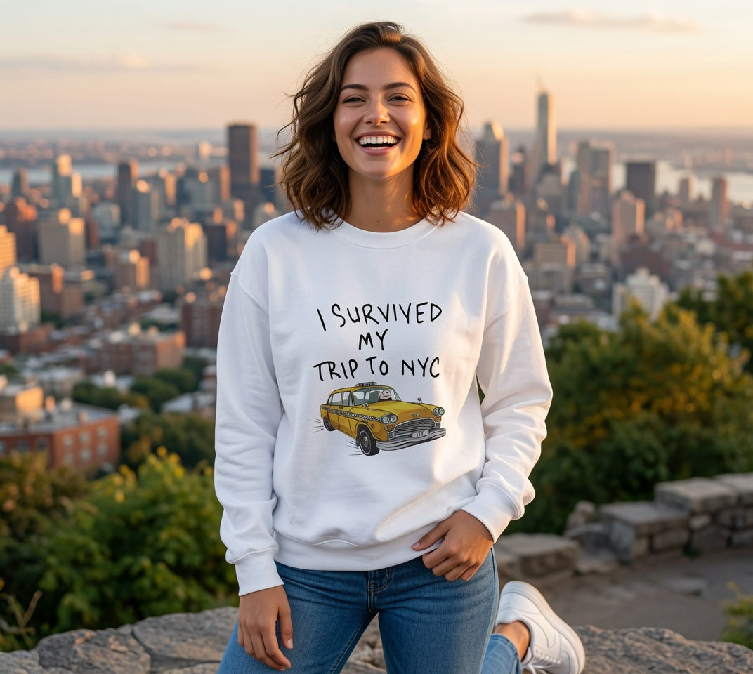 I Survived My Trip to NYC sweatshirt | Yellow Taxi Illustration, Travel Souvenir