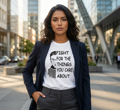 Fight for the Things You Care About T-Shirt | Ruth Bader Ginsburg Portrait Tee